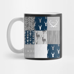 Patchwork Woodland - navy and grey Mug